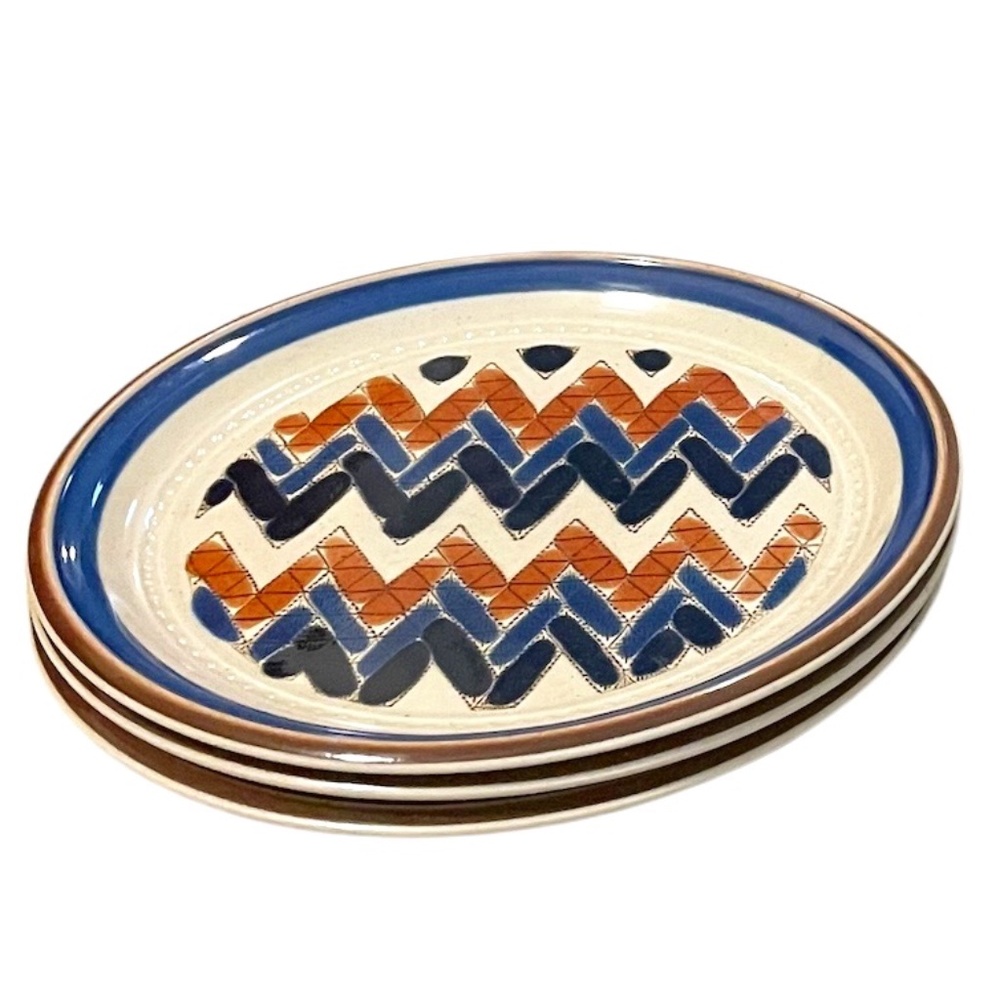 Vintage Arita Stoneware Craft-Stone Oversized Plates Fuji Herringbone, Set Of‎ 5
